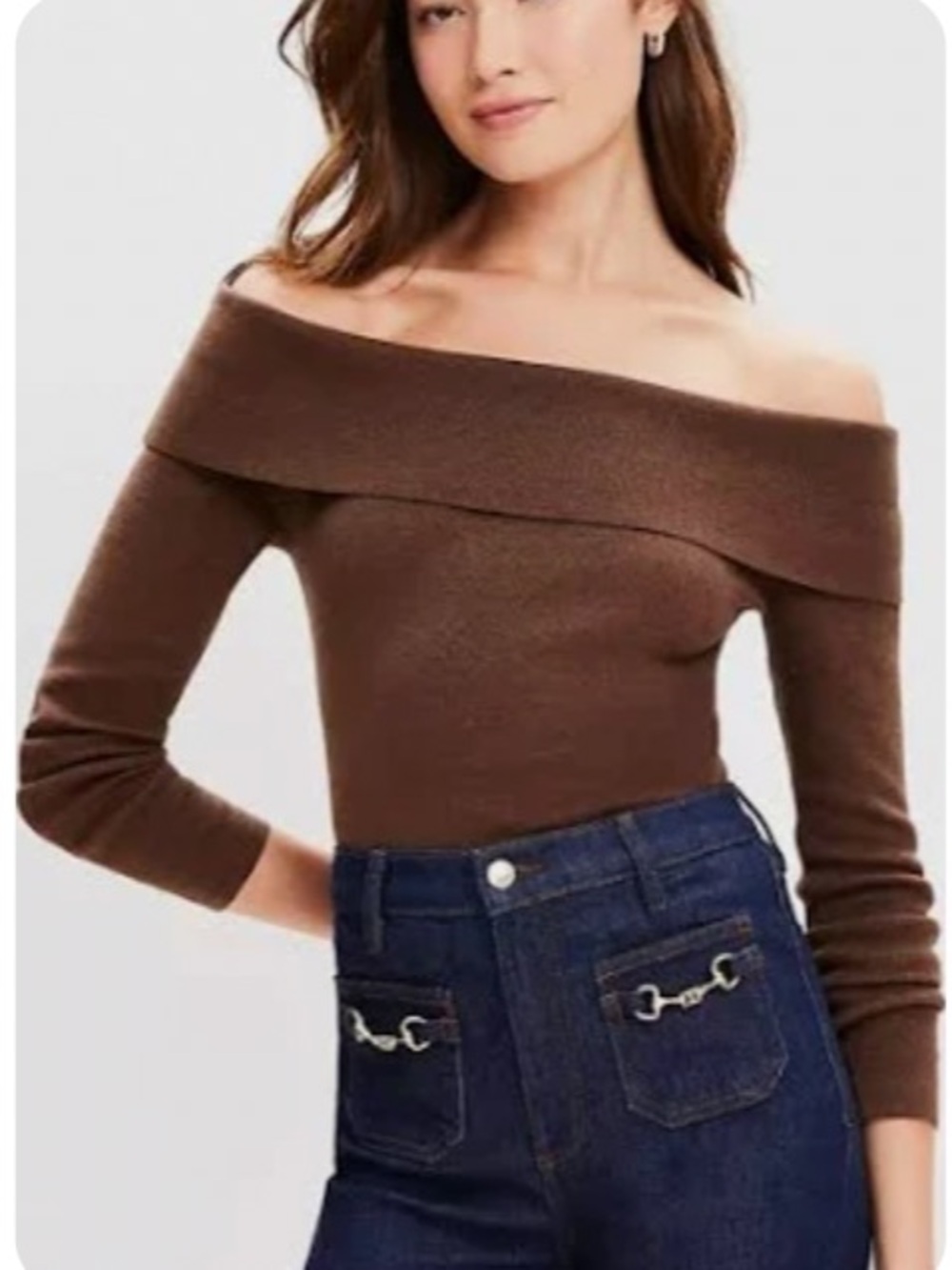 LOFT Off-Shoulder Brown Knit Sweater Top